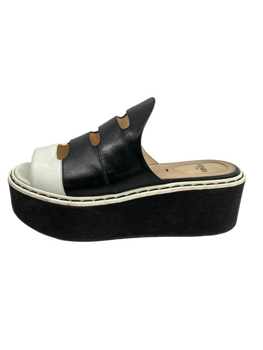 Fendi Sandals Black White Leather